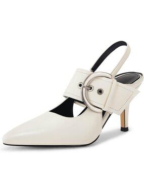Women's Beige Slingback Pumps Pointed Toe High Heels Belt Buckle Strap Shoes